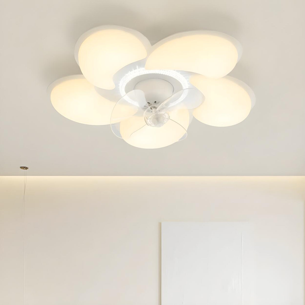 Elegant White Flower Flush LED Ceiling Fan with Light Image - 3