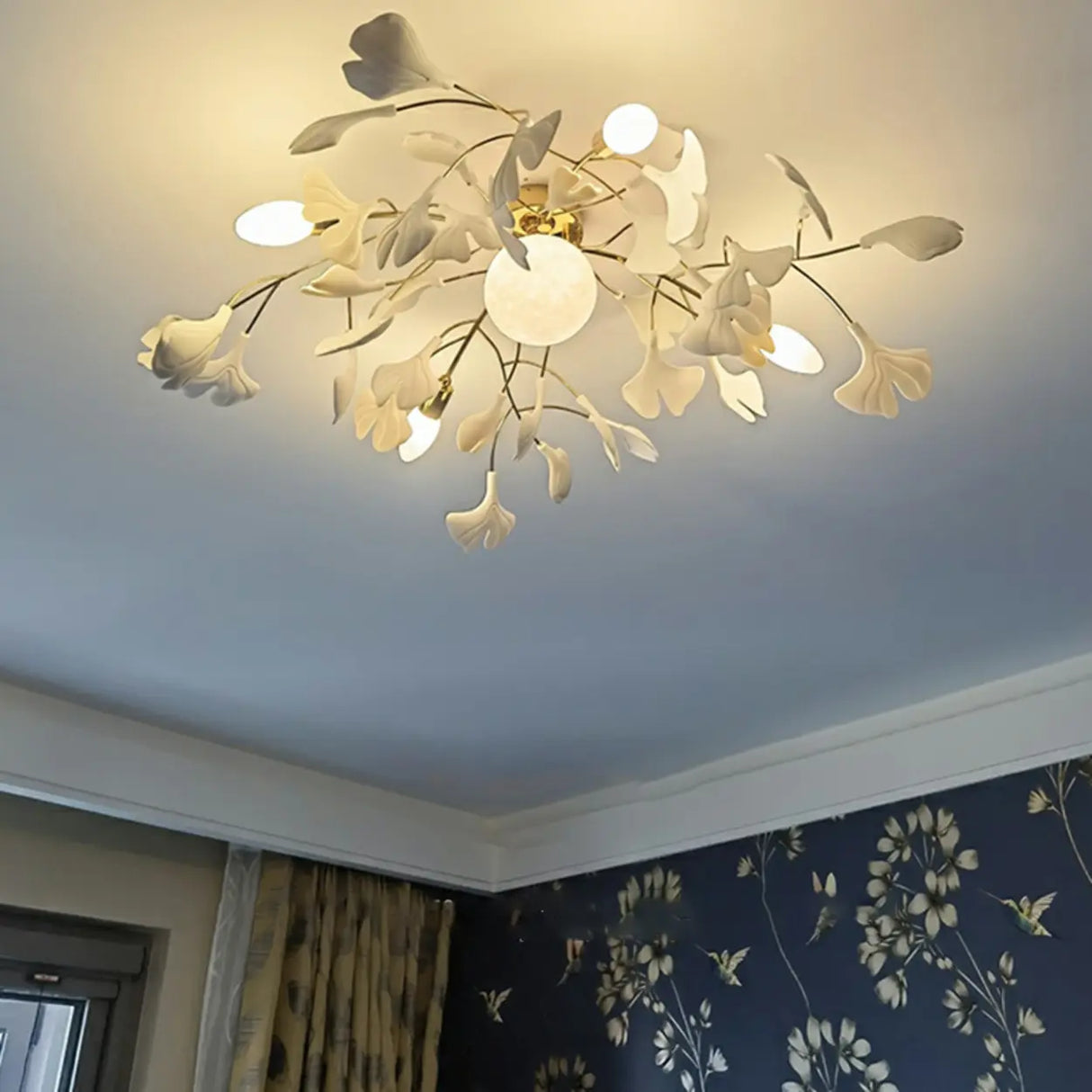 Elegant White Flower-Like Semi-Flush Mount Ceiling Lamp Image - 1