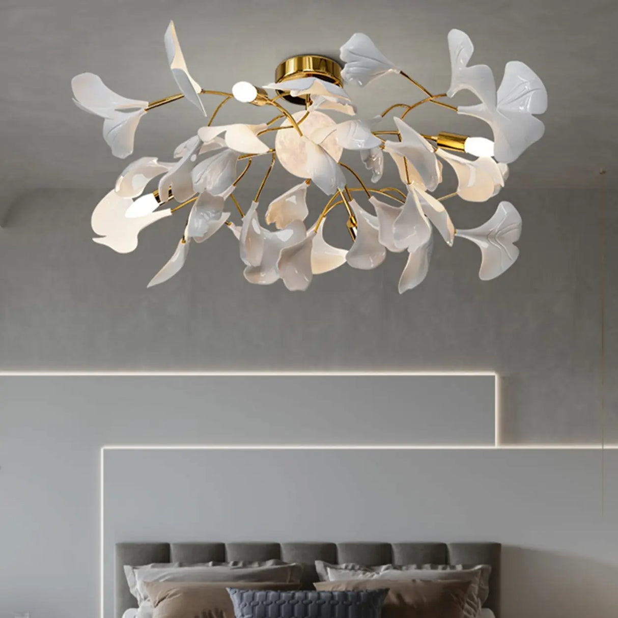 Elegant White Flower-Like Semi-Flush Mount Ceiling Lamp Image - 2