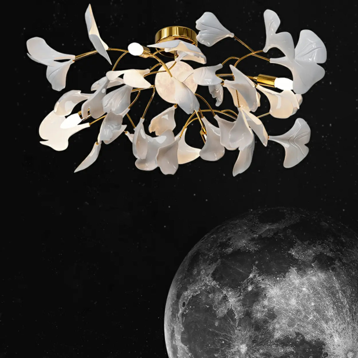 Elegant White Flower-Like Semi-Flush Mount Ceiling Lamp Image - 3