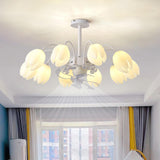 Elegant White Flower Remote Chandelier Fan with Light Image - 1