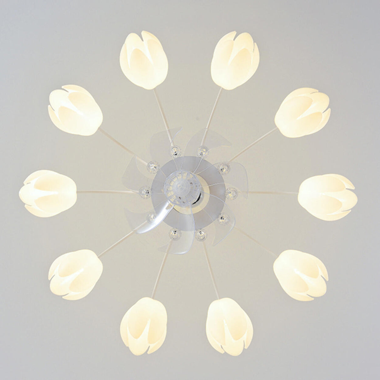 Elegant White Flower Remote Chandelier Fan with Light Image - 12