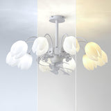 Elegant White Flower Remote Chandelier Fan with Light Image - 14