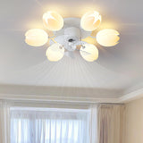 Elegant White Flower Remote Chandelier Fan with Light Image - 3