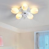 Elegant White Flower Remote Chandelier Fan with Light Image - 4