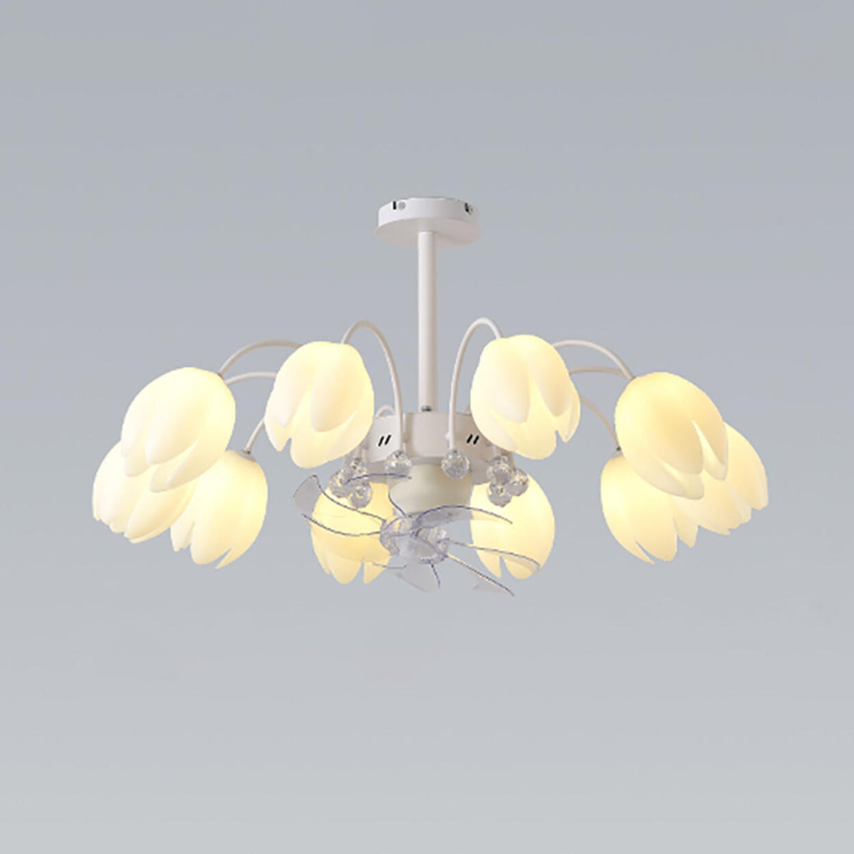 Elegant White Flower Remote Chandelier Fan with Light Image - 8