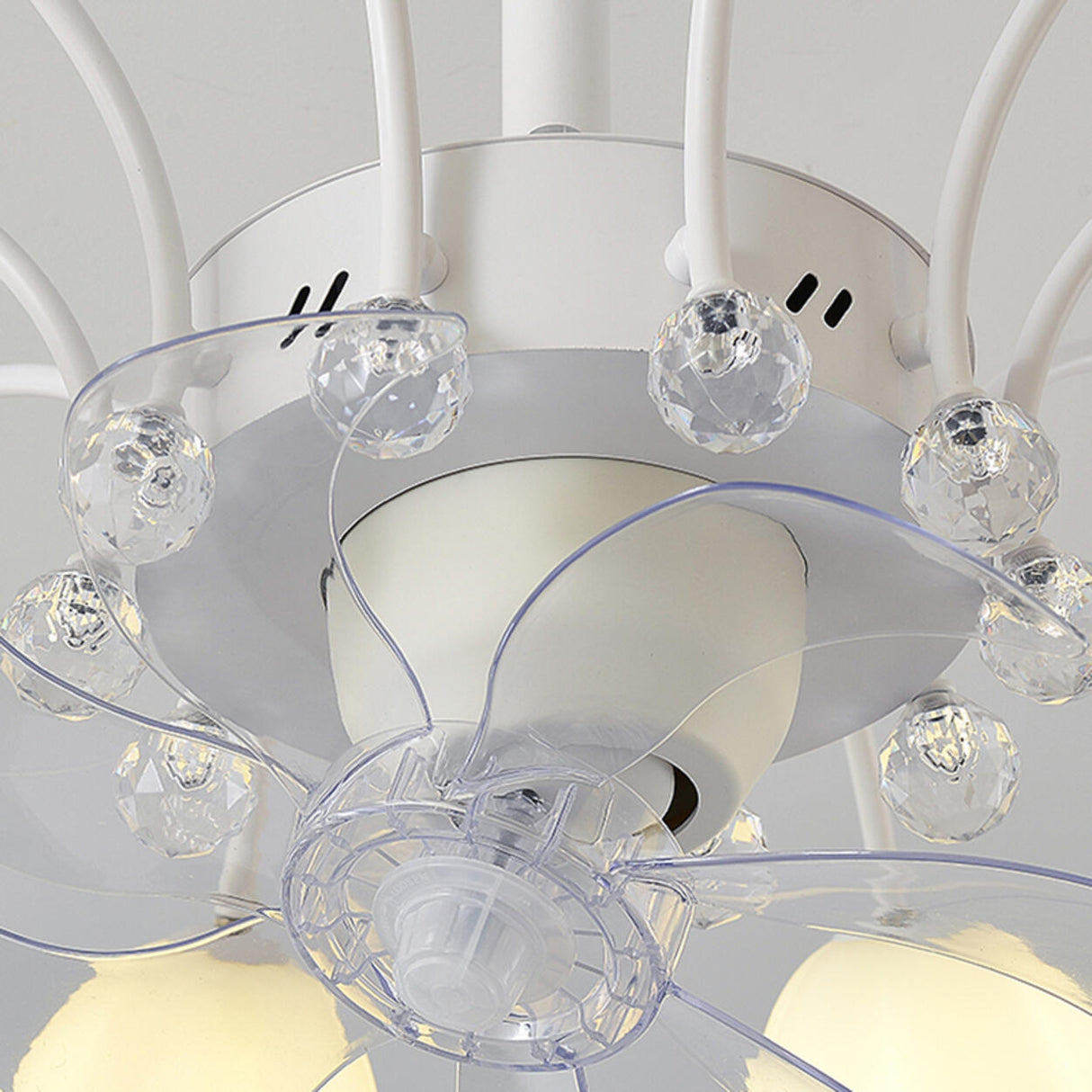 Elegant White Flower Remote Chandelier Fan with Light Image - 9