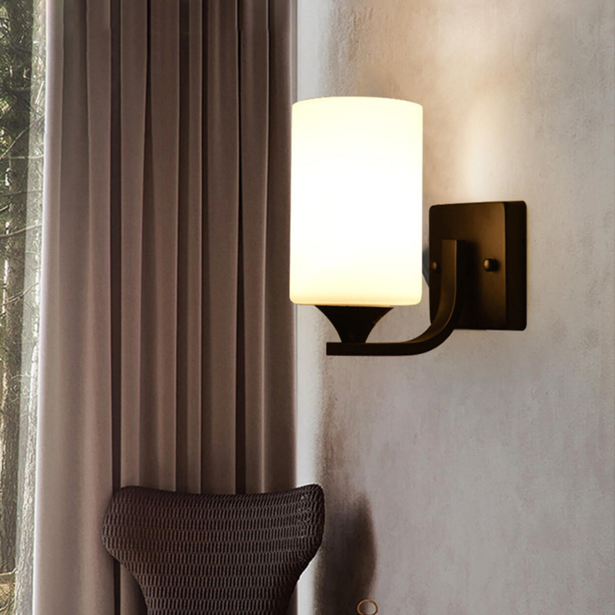 Elegant White Glass Curved Arm Wall Sconce Image - 7