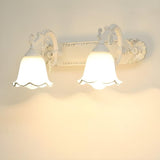 Elegant White Glass Floral Metal LED Vanity Light Image - 3