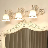 Elegant White Glass Floral Metal LED Vanity Light Image - 4