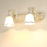 Elegant White Glass Floral Metal LED Vanity Light Image - 5