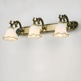 Elegant White Glass Floral Metal LED Vanity Light Image - 8