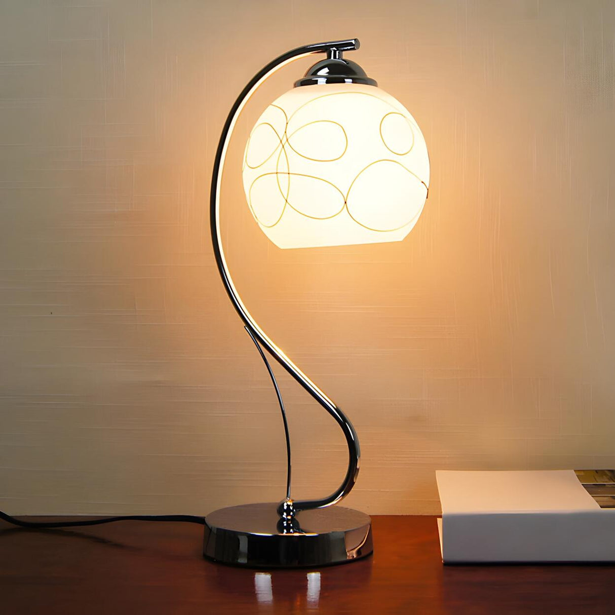 Elegant White Globe Glass Chrome Gooseneck Table Lamp Image - 3