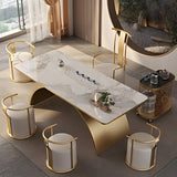 Elegant White Gold Stone Steel-Base Long Writing Desk Image - 3