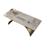 Elegant White Gold Stone Steel-Base Long Writing Desk Image - 5