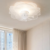 Elegant White Hollow Flower Flush Ceiling Fan Light Image - 1