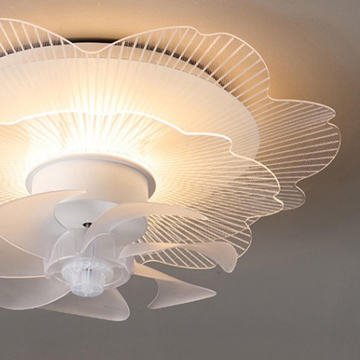 Elegant White Hollow Flower Flush Ceiling Fan Light Image - 10