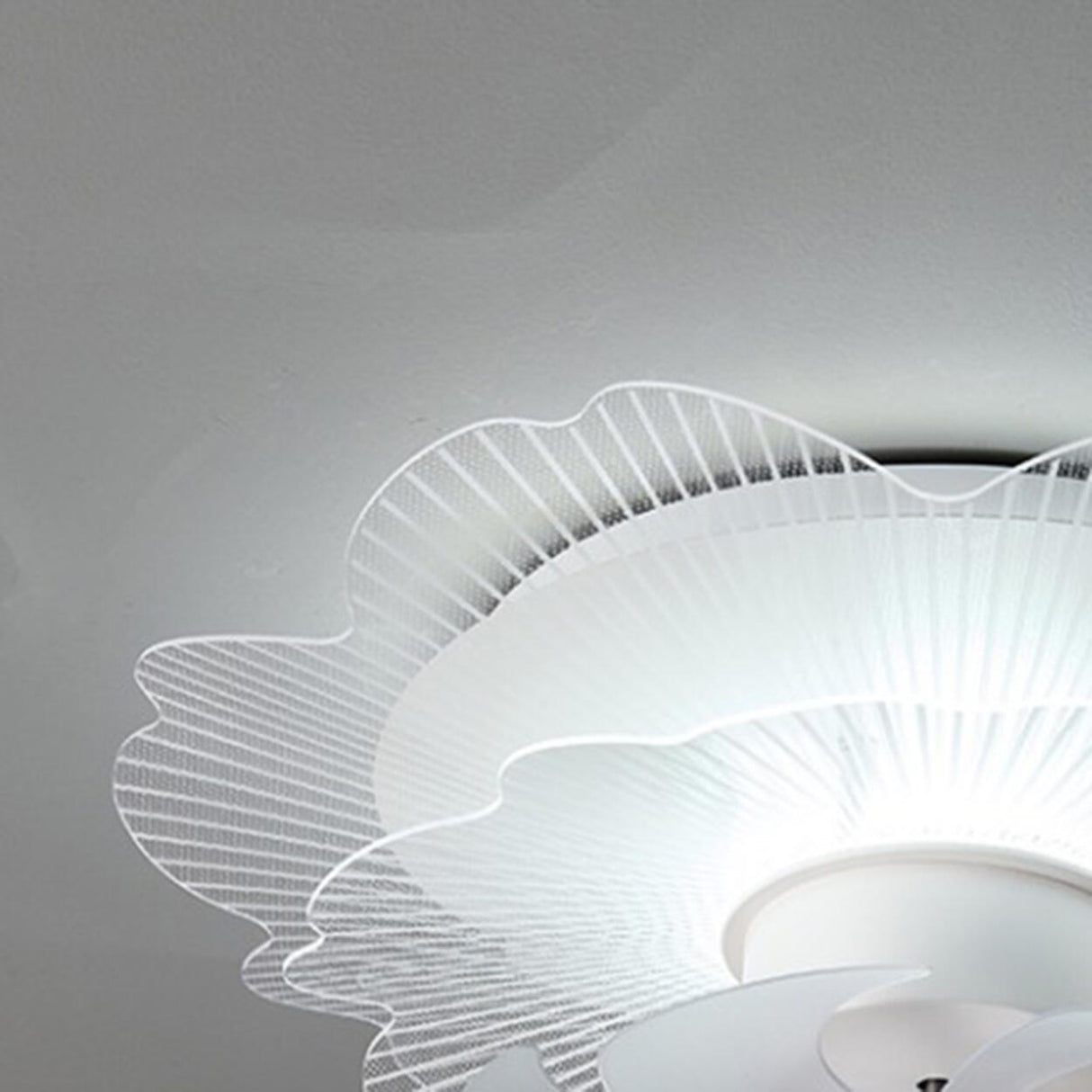 Elegant White Hollow Flower Flush Ceiling Fan Light Image - 11