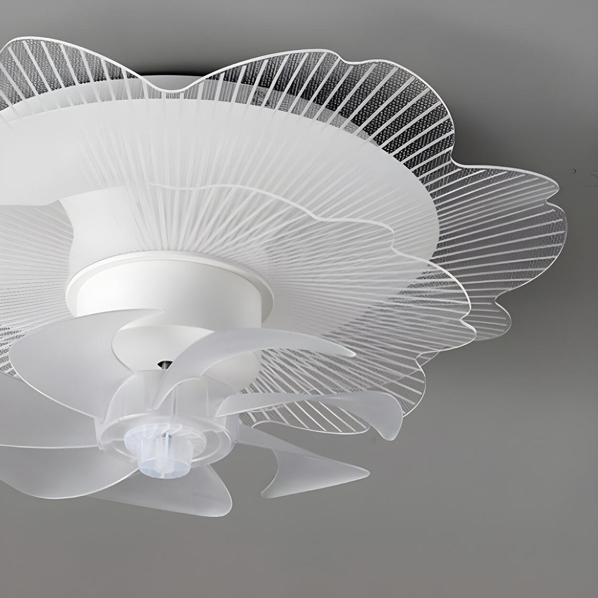 Elegant White Hollow Flower Flush Ceiling Fan Light Image - 12