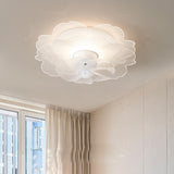 Elegant White Hollow Flower Flush Ceiling Fan Light Image - 19