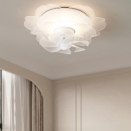 Elegant White Hollow Flower Flush Ceiling Fan Light Image - 2