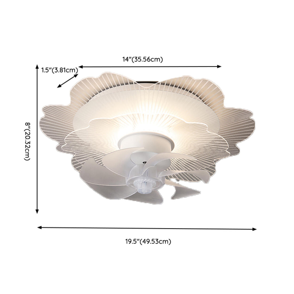 Elegant White Hollow Flower Flush Ceiling Fan Light 