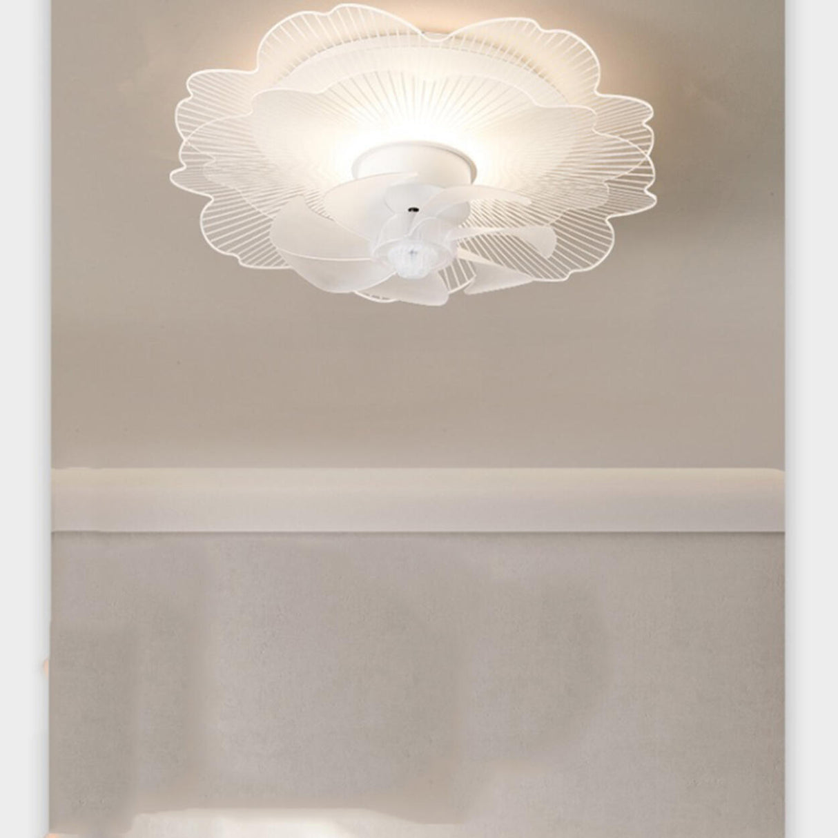 Elegant White Hollow Flower Flush Ceiling Fan Light Image - 3