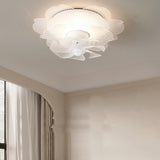 Elegant White Hollow Flower Flush Ceiling Fan Light Image - 4