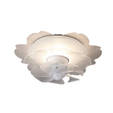 Elegant White Hollow Flower Flush Ceiling Fan Light Image - 5