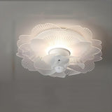 Elegant White Hollow Flower Flush Ceiling Fan Light Image - 6