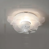 Elegant White Hollow Flower Flush Ceiling Fan Light Image - 7