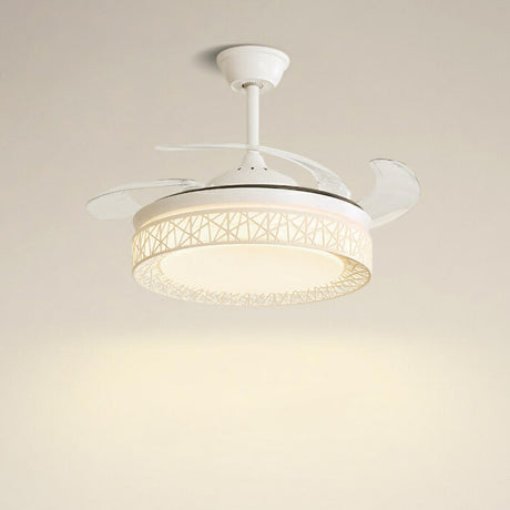 Elegant White Hollow Round Ceiling Fan with LED Light Image - 1