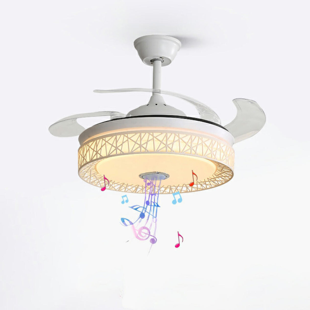 Elegant White Hollow Round Ceiling Fan with LED Light Image - 13