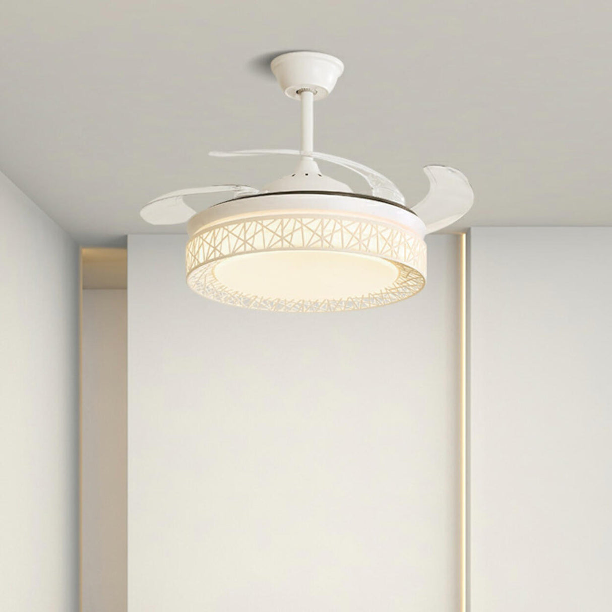 Elegant White Hollow Round Ceiling Fan with LED Light Image - 19