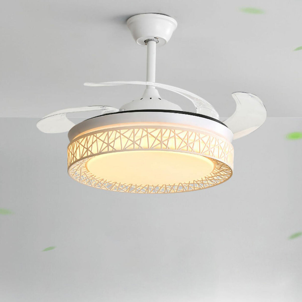 Elegant White Hollow Round Ceiling Fan with LED Light Image - 20