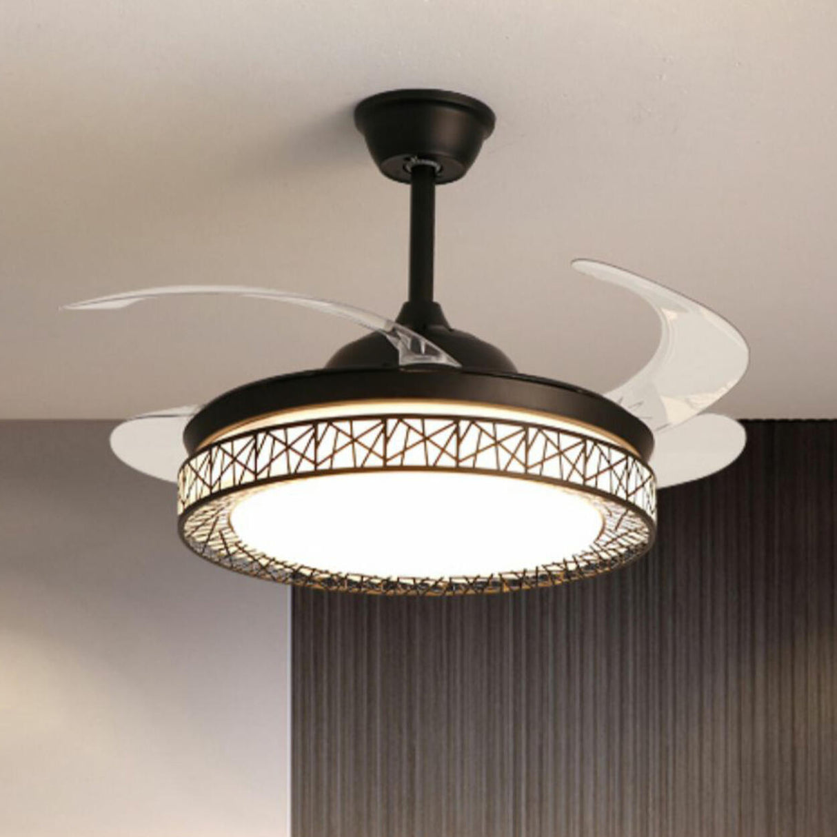 Elegant White Hollow Round Ceiling Fan with LED Light Image - 21