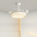 Elegant White Hollow Round Ceiling Fan with LED Light Image - 3