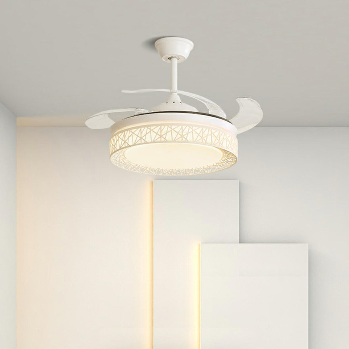 Elegant White Hollow Round Ceiling Fan with LED Light Image - 4