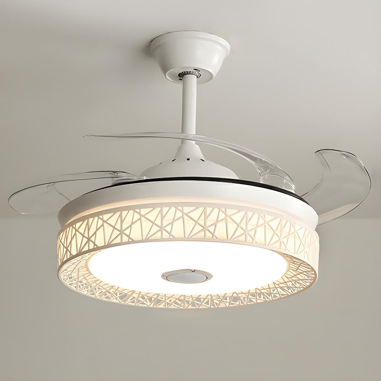 Elegant White Hollow Round Ceiling Fan with LED Light Image - 7