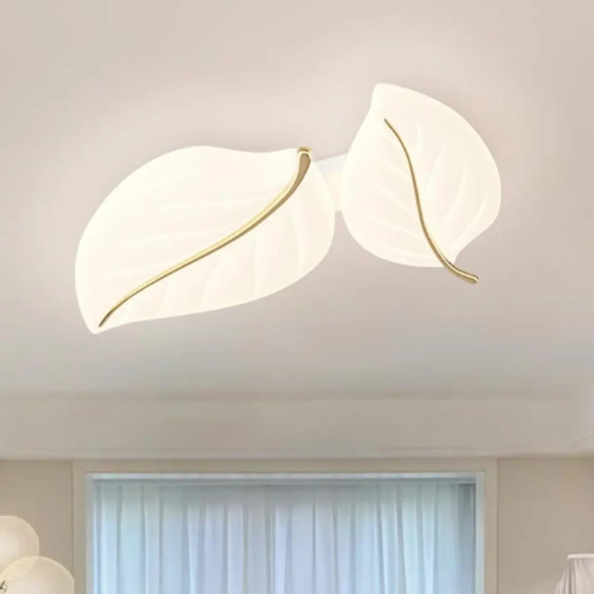 Elegant White Leaf Dimmable LED Flush Mount Light Image - 1