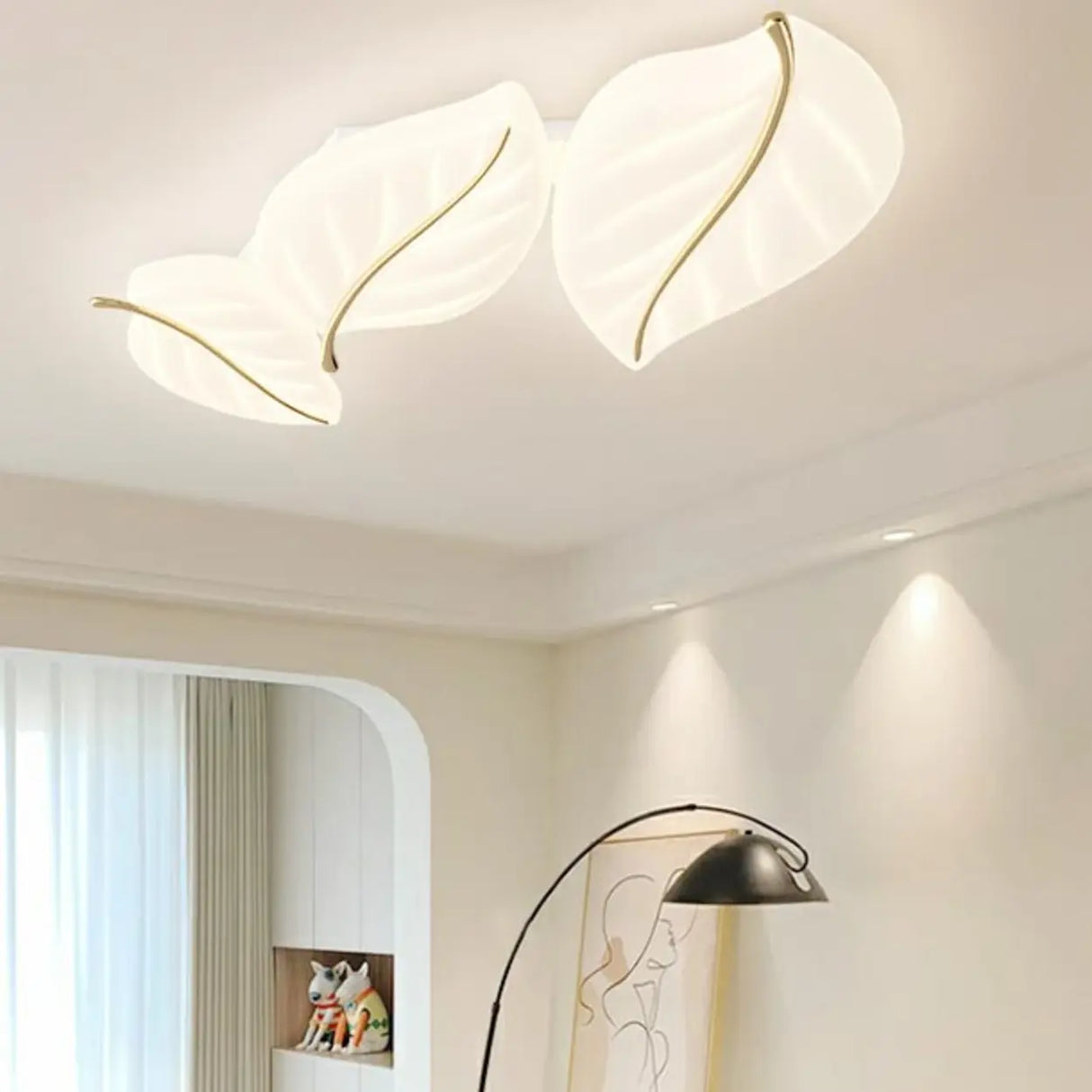 Elegant White Leaf Dimmable LED Flush Mount Light Image - 3