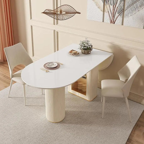 Elegant White Oval Extendable Dining Table Double Pedestal Image - 1