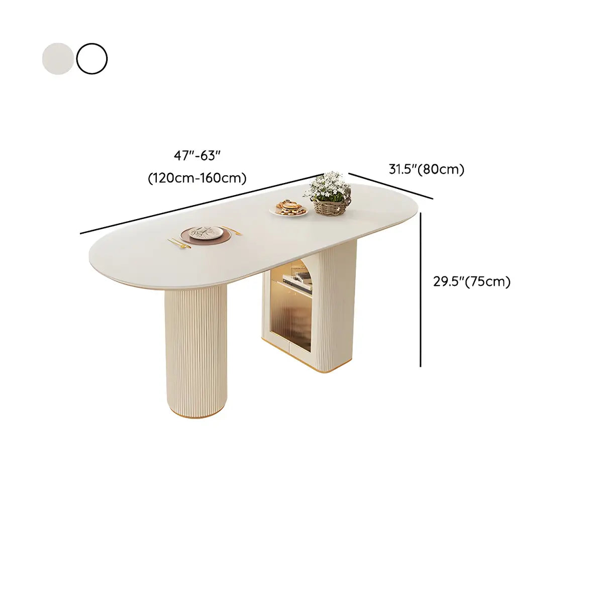 Elegant White Oval Extendable Dining Table Double Pedestal 