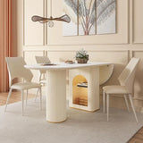 Elegant White Oval Extendable Dining Table Double Pedestal Image - 4