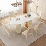 Elegant White Oval Extendable Dining Table Double Pedestal Image - 5