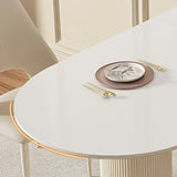 Elegant White Oval Extendable Dining Table Double Pedestal Image - 7