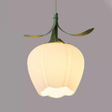 Elegant White Petal Glass Flower Bedroom Pendant Light Image - 11