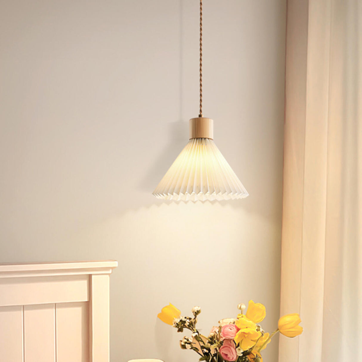 Elegant White Petal Glass Flower Bedroom Pendant Light Image - 2