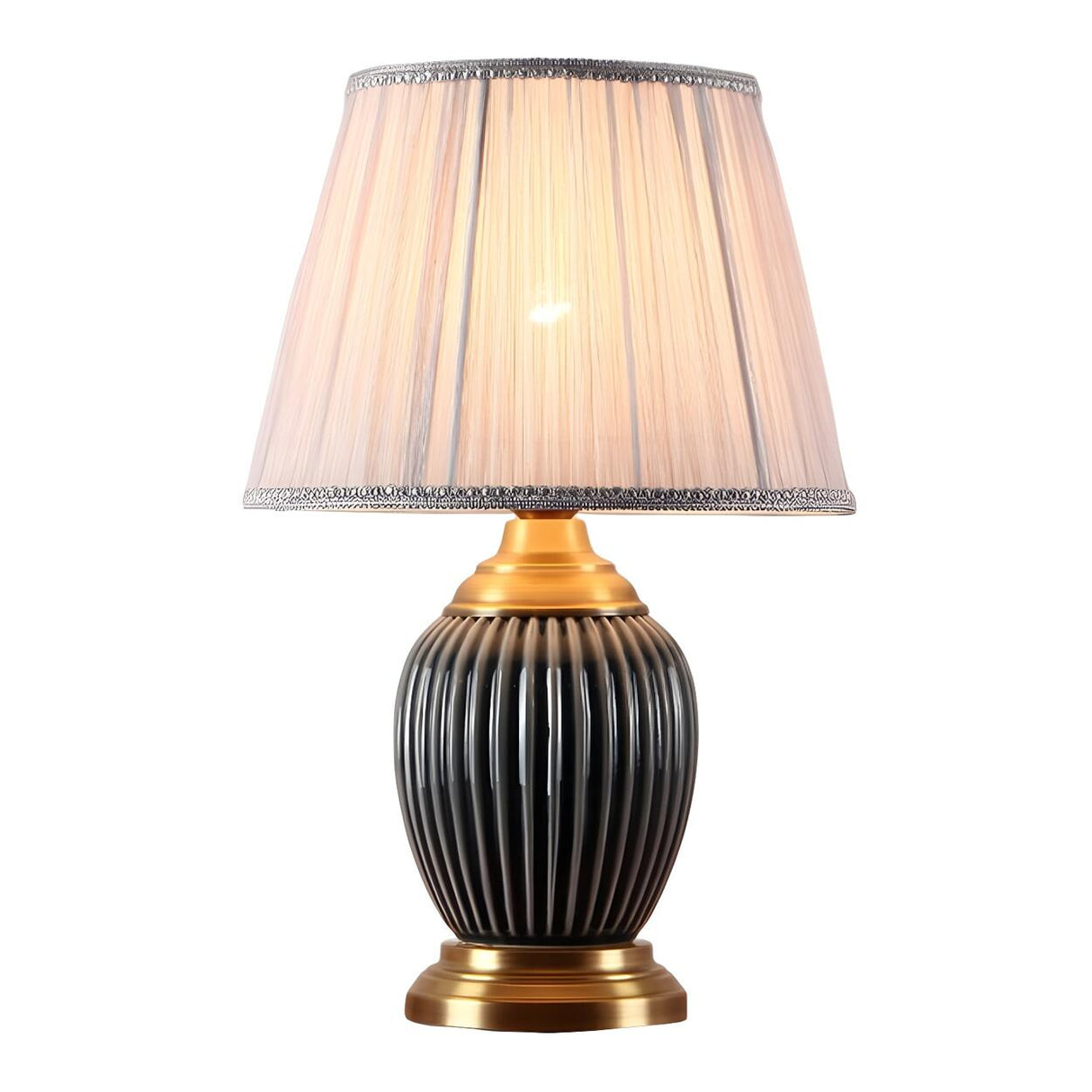 Elegant White Pleated Fabric Shade Ceramic Table Lamp Image - 11