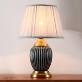 Elegant White Pleated Fabric Shade Ceramic Table Lamp Image - 14